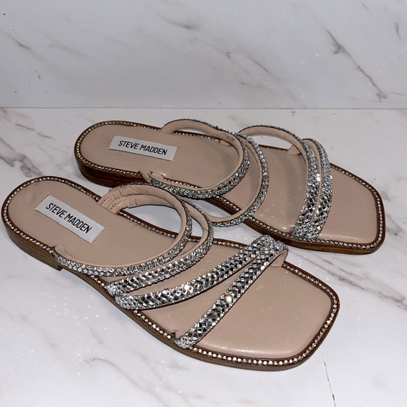 Steve Madden Damen Starie Schlupf-Sandalen – Mit Strasssteinen, 1,9 Cm Absatz, Aus Mikrovelours